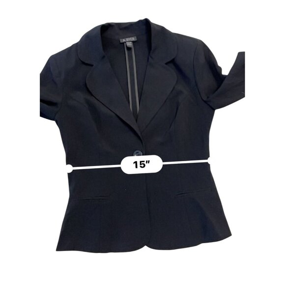 90's black stretch blazer Medium Y2K wide lapel single button - Picture 6 of 8